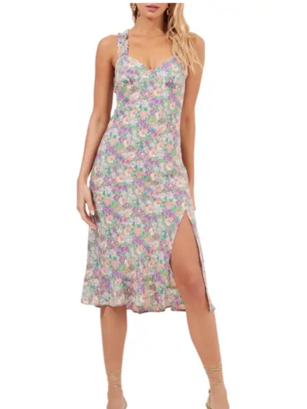 ASTR Floral Pastel Midi Dress with Side Slit